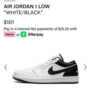 Jordan 1 Low White and Black Sneakers, Size 12 M, never worn!